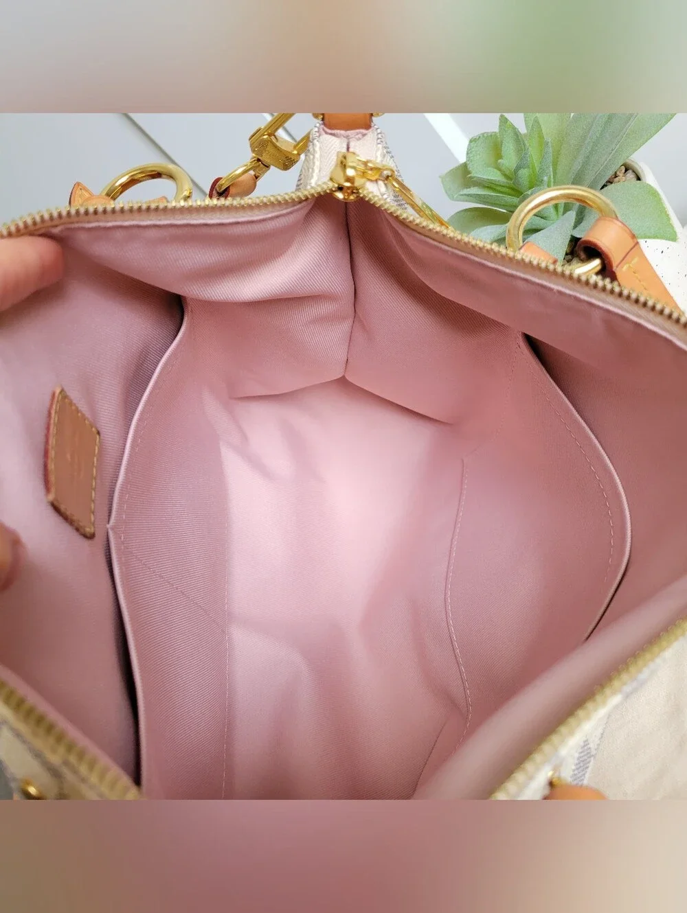 Louis Vuitton Damier Azur Satchel in Beige and Tan